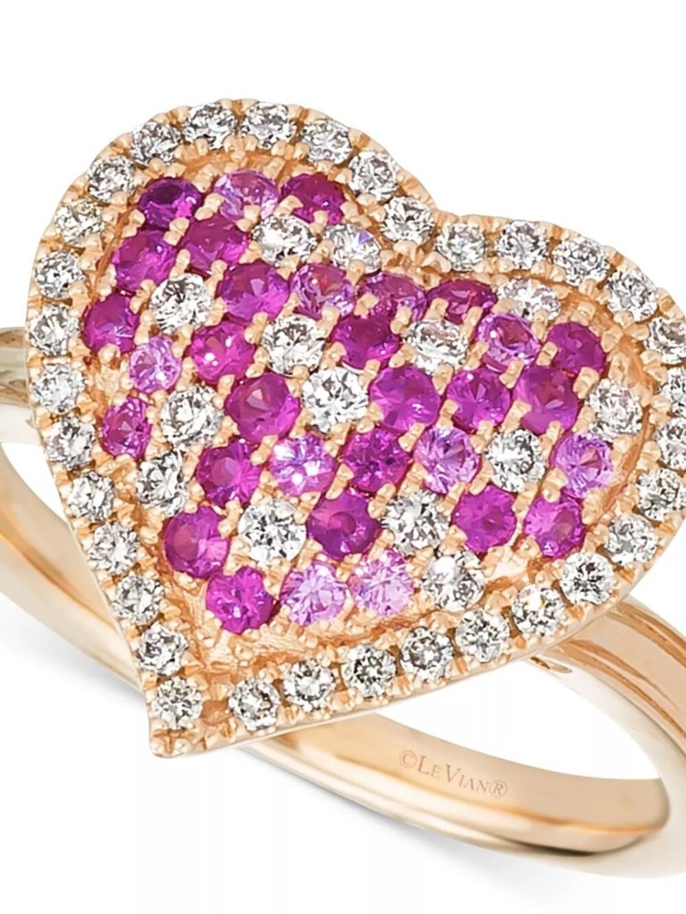 Sold Out Le Vian Strawberry Ombre Pink Ruby & Diamond 14K Rose Gold Heart ring